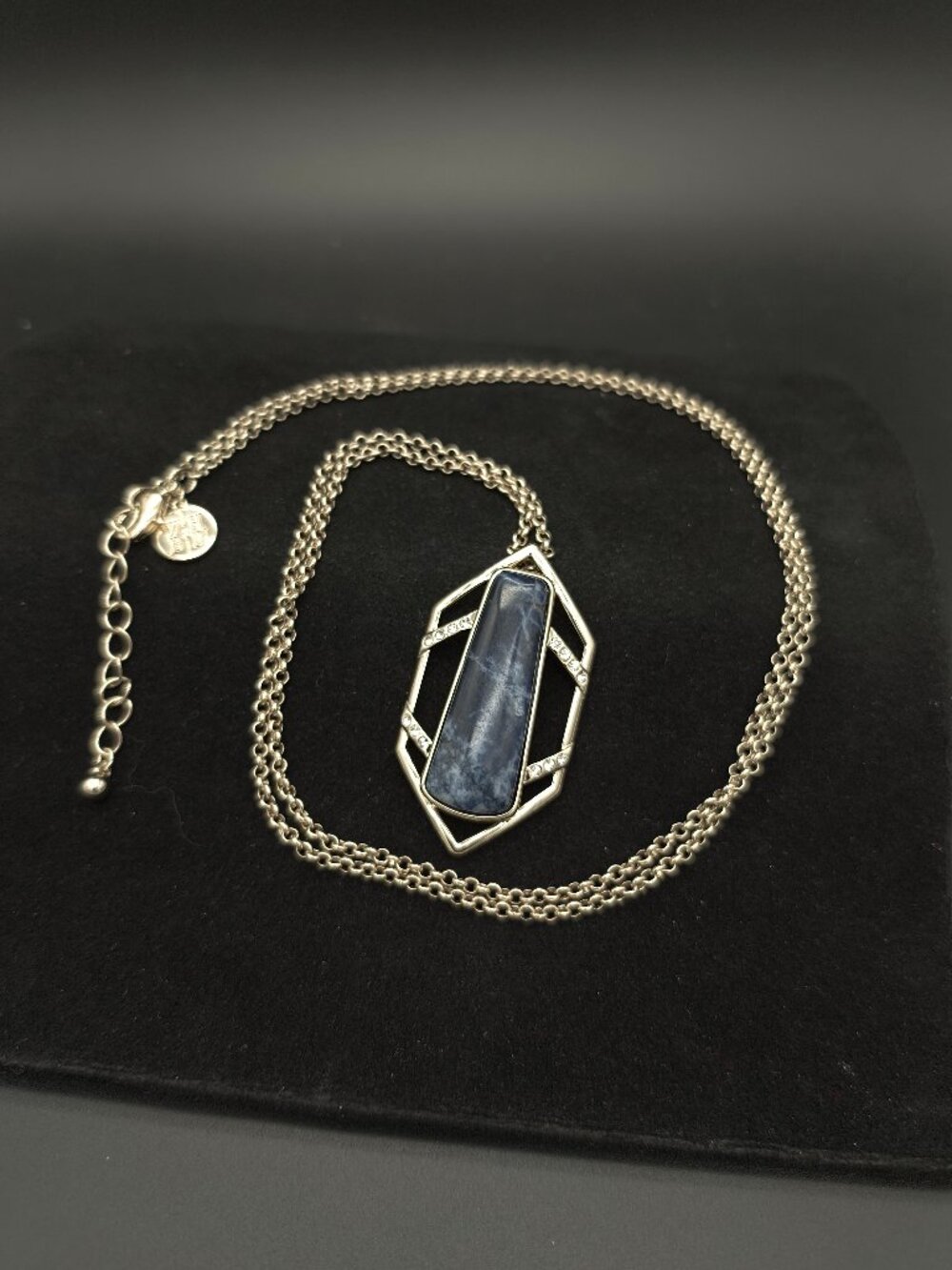 White House Black Market Third Eye Chakra Sodalite Stone Gold Tone Necklace